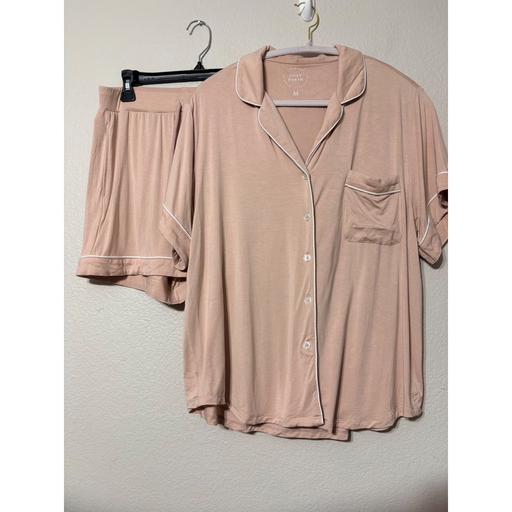 Cozy Earth Bamboo Pajama Set Blush Pink Short Sleeve Top and Shorts Size M